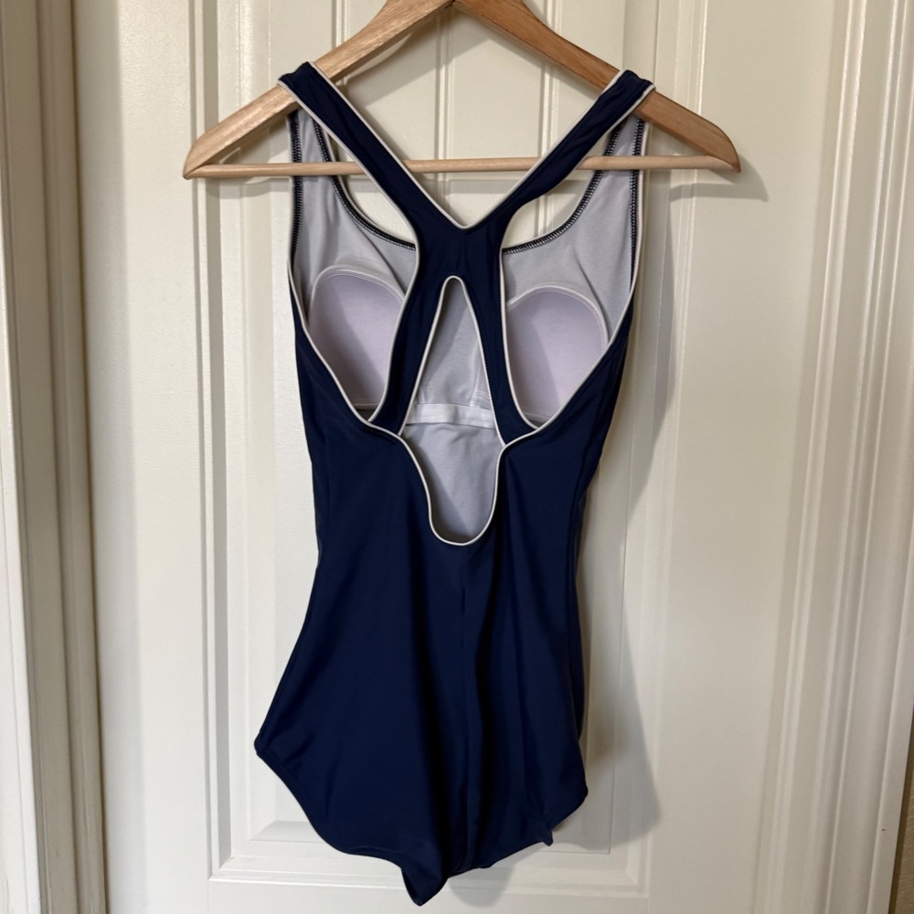 Speedo One Piece Swimsuit Women Medium Navy Blue Excellent Racerback Athletic‎ - Picture 5 of 6